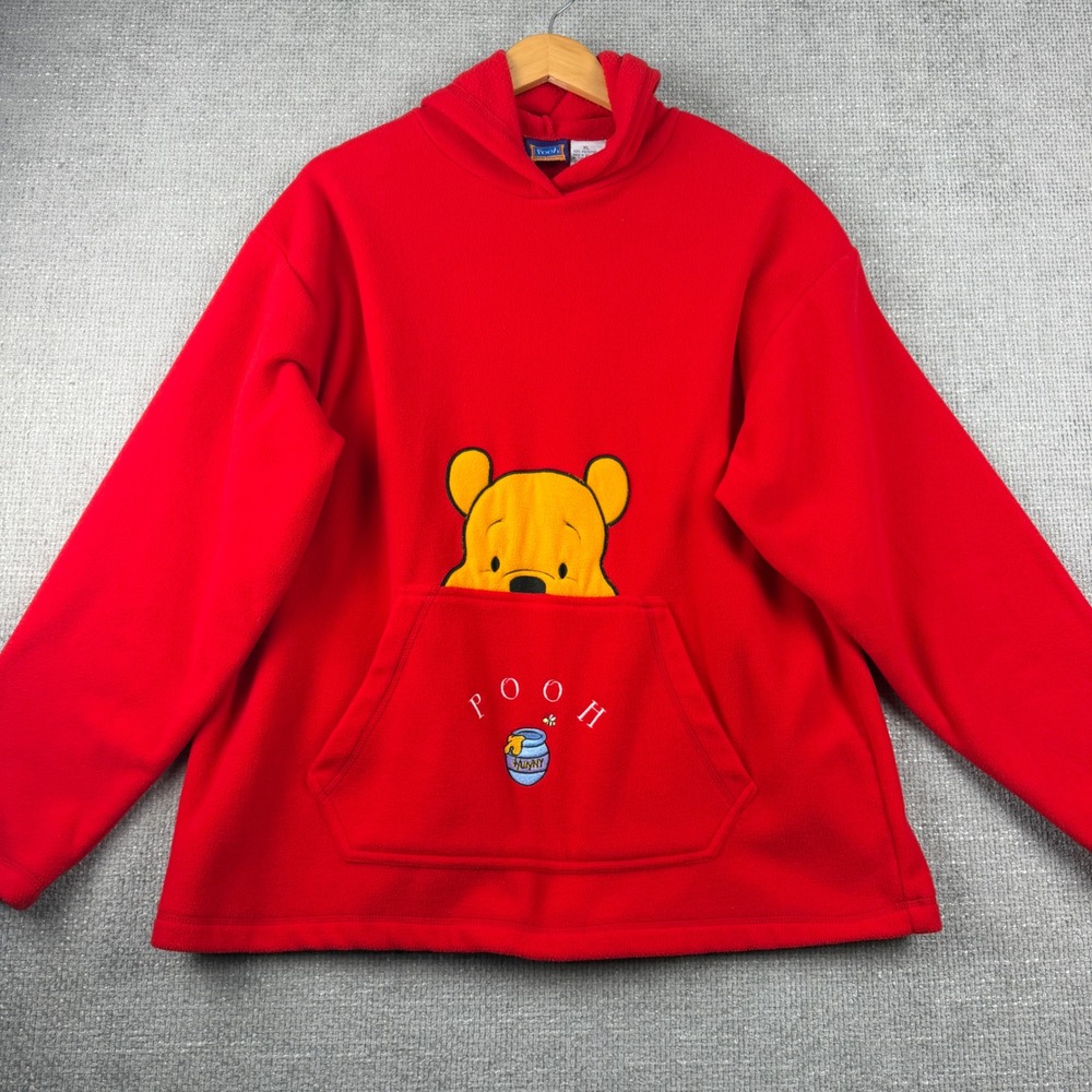 Vintage 90's Disney Pooh Fleece Hoodie Women's XL Red 100 Acre Collection